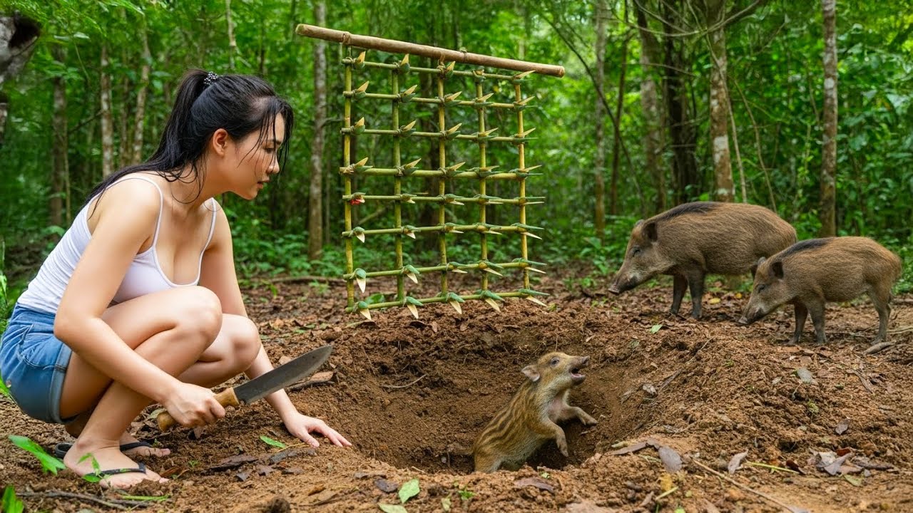 Primitive Survival Craft &ndash; Making a Wild Boar Trap from Green Bamboo