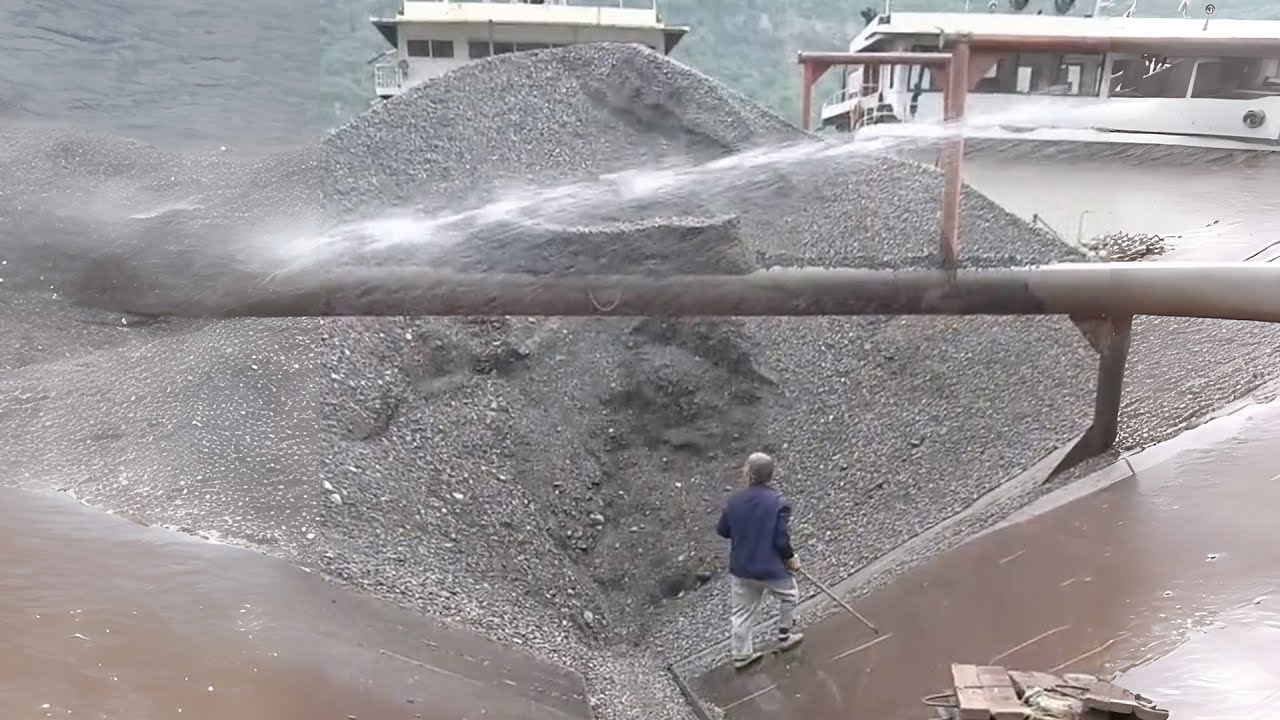 Self-unloading ship unloading 5000 tons of gravels. 👌 | Satisyfing video