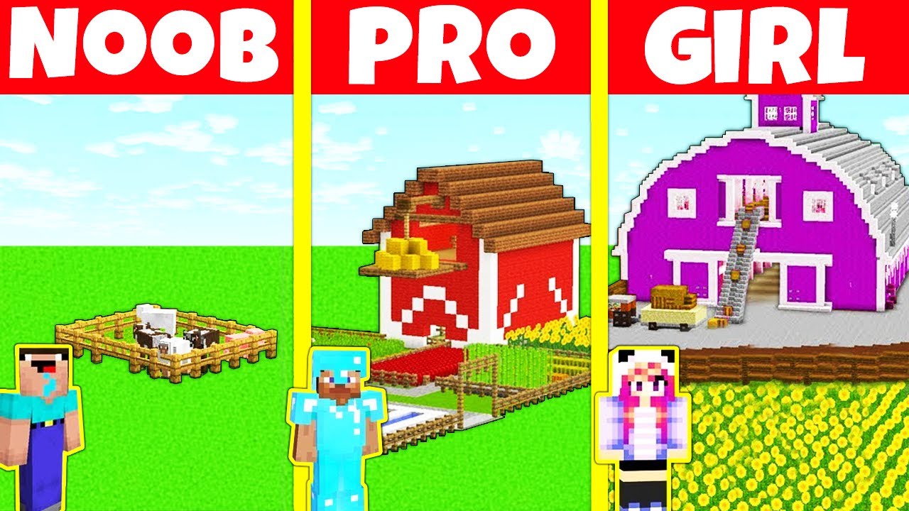 Minecraft Battle: NOOB vs PRO vs GIRL: FARM BUILD CHALLENGE / Animation