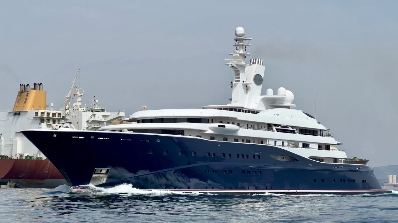 AL MIRQAB, 133M SUPERYACHT DEPARTING GIBRALTAR 4K