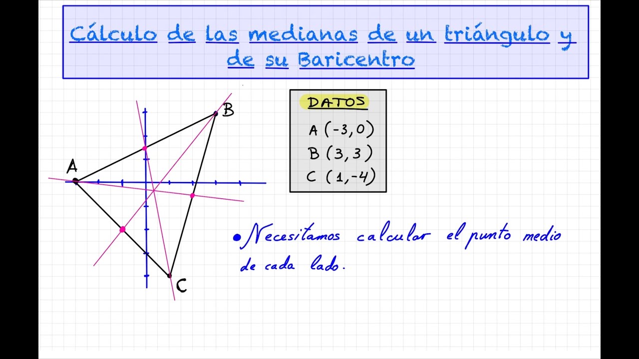 27 - Cálculo de las medianas de un triángulo y de su Baricentro