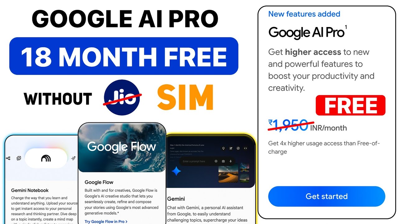 Get Gemini Pro And 5TB on Drive FREE For 18 Months | Google AI Pro by Jio SIM | Flow 18K Credits
