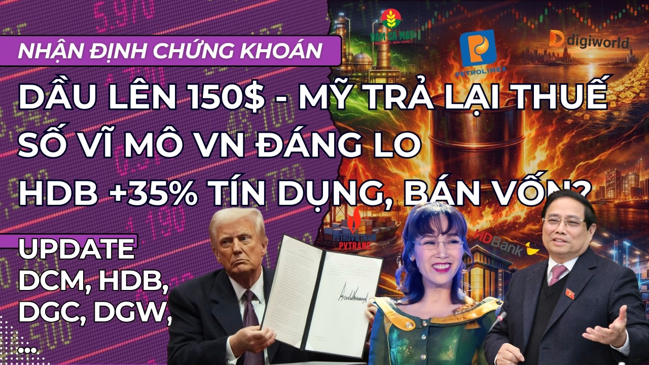 Dầu lên 150$? Mỹ trả lại 166 tỷ $ thuế, số vĩ mô đáng lo, HDB +35% tín dụng| Nhận định chứng khoán