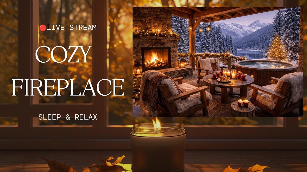 Cozy Fireplace & Soft Piano Live 🔴❄️ Winter Cabin Ambience for Sleep, Relax & Study