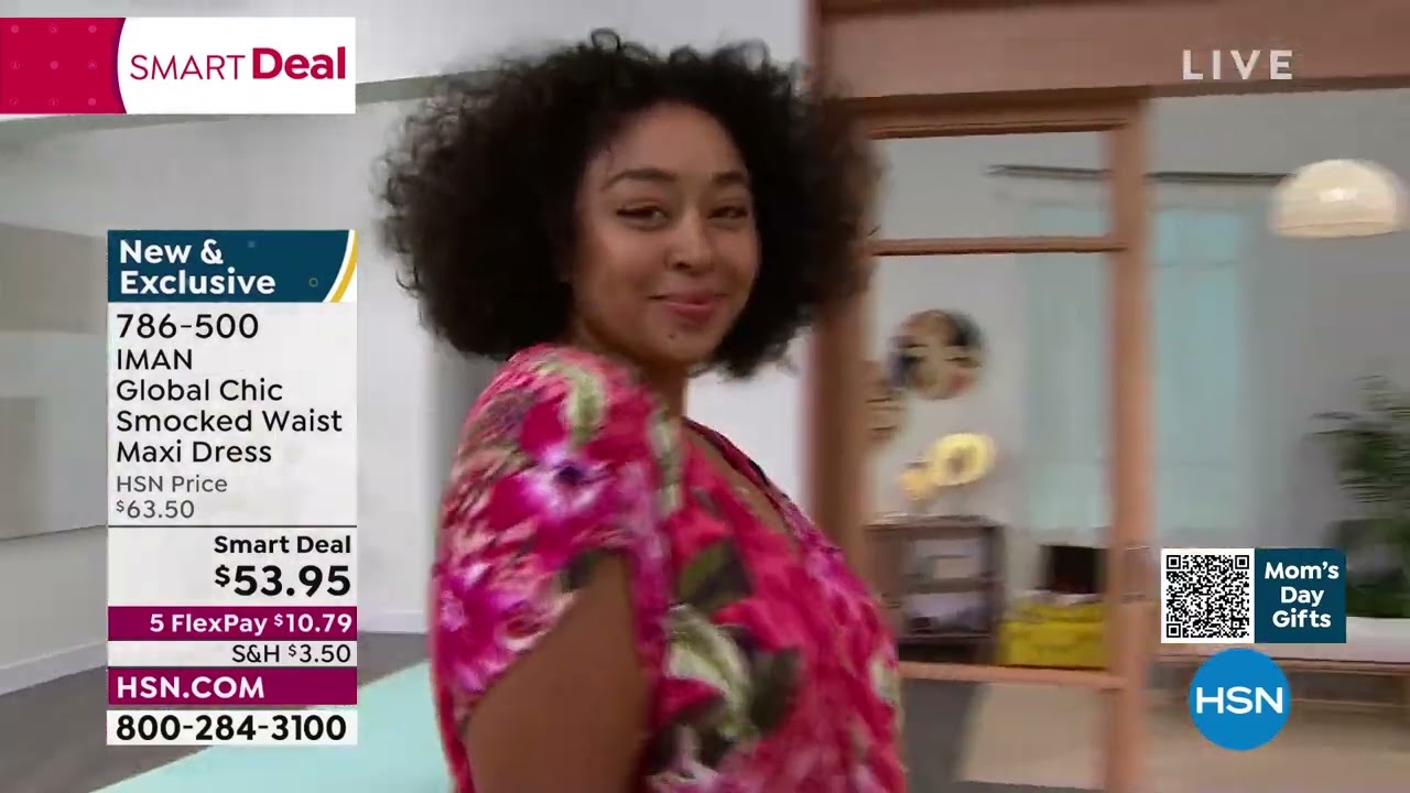 IMAN Global Chic Smocked Waist Maxi Dress