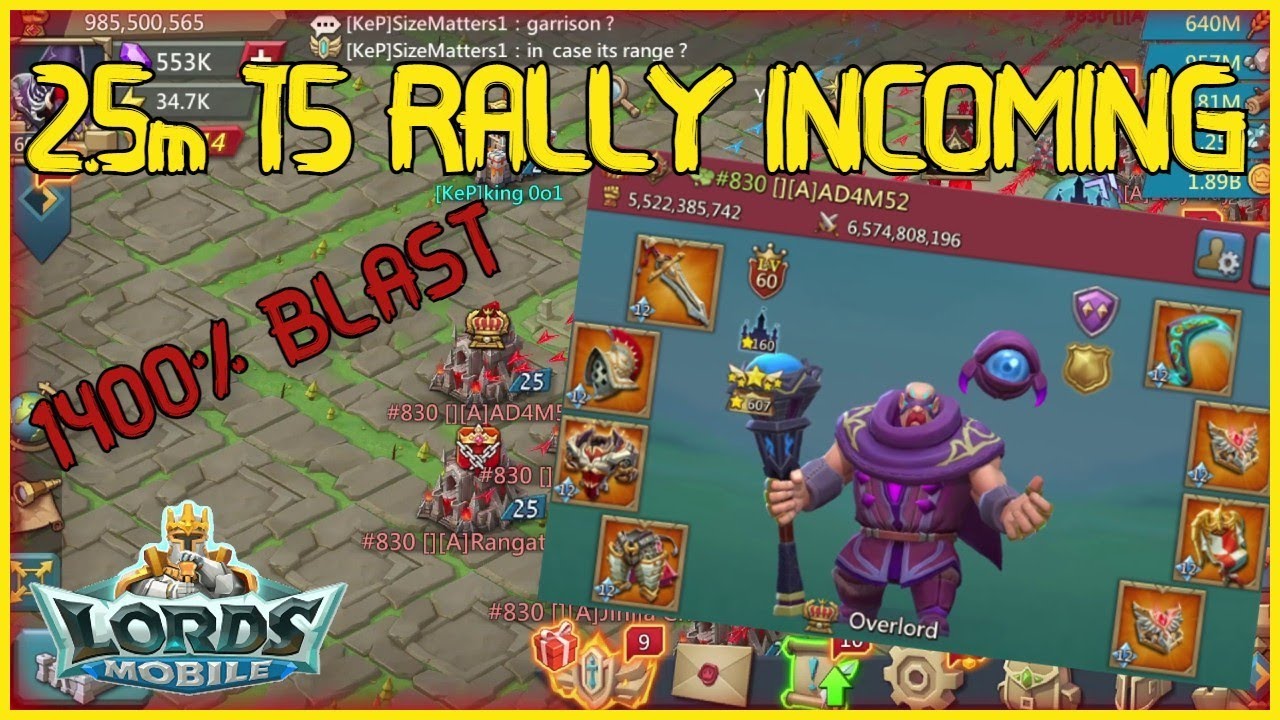 Lords Mobile full T5 rally incoming! Maxed account with 11k heroes and astralite on champion gear!