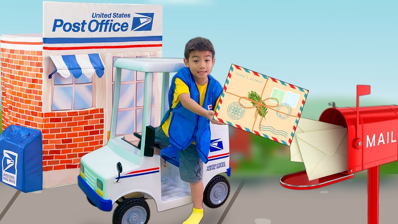 Eric and Ellie Pretend Play as USPS Mail Man Delivery Service | Kids Deliver Packages Jobs & Careers