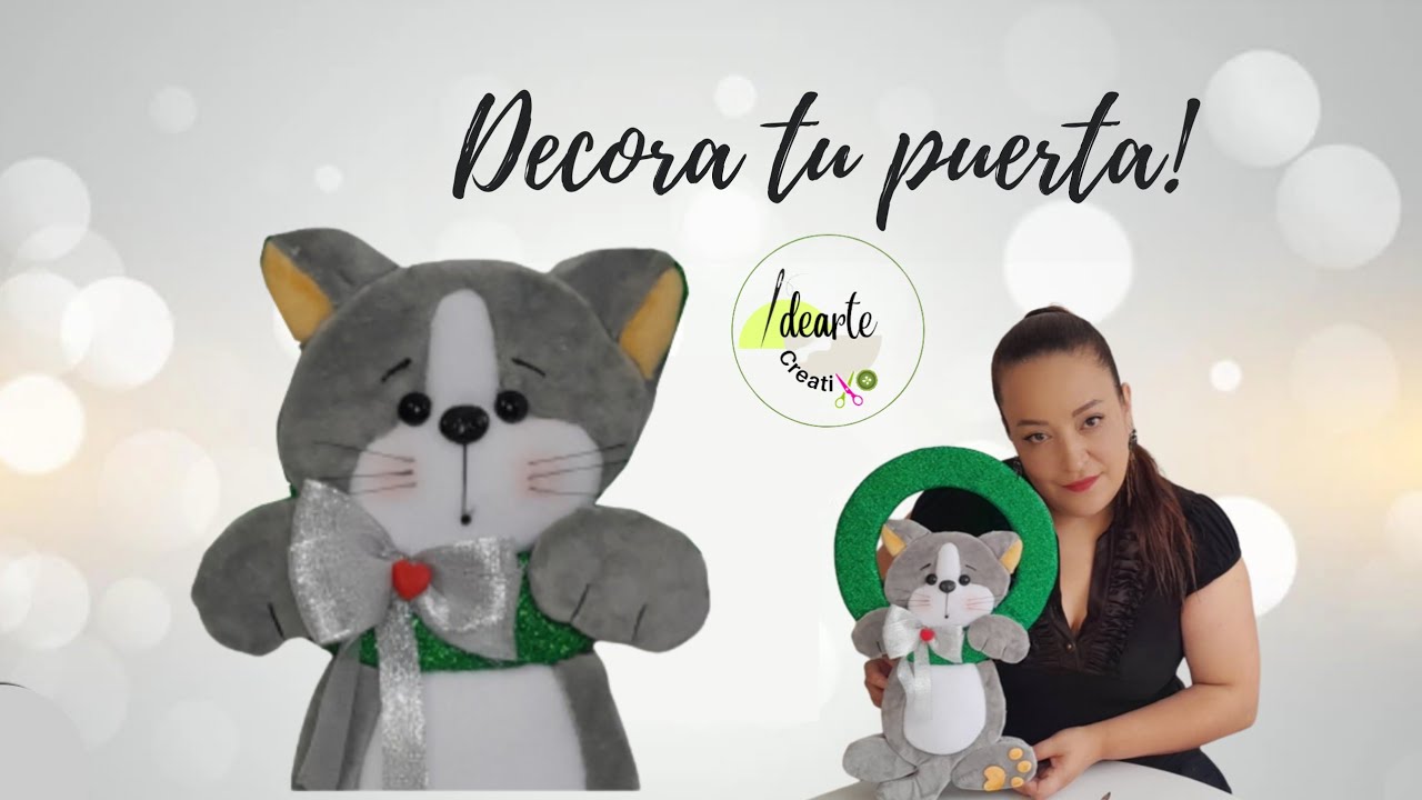 Idea para decorar tu puerta /  GATITO EN CORONA NAVIDEÑA  ! Moldes.