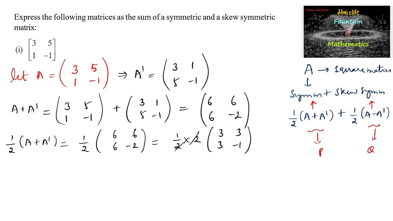Express the following matrices as the sum of symmetric & Skew Symmetric matrix|CBSE|NCERT|[6 -2 2 -2