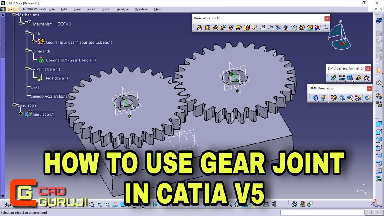 Gear Joint |  DMU Kinematic CATIA V5 | Simulation in CATIA V5 | @cadguruji