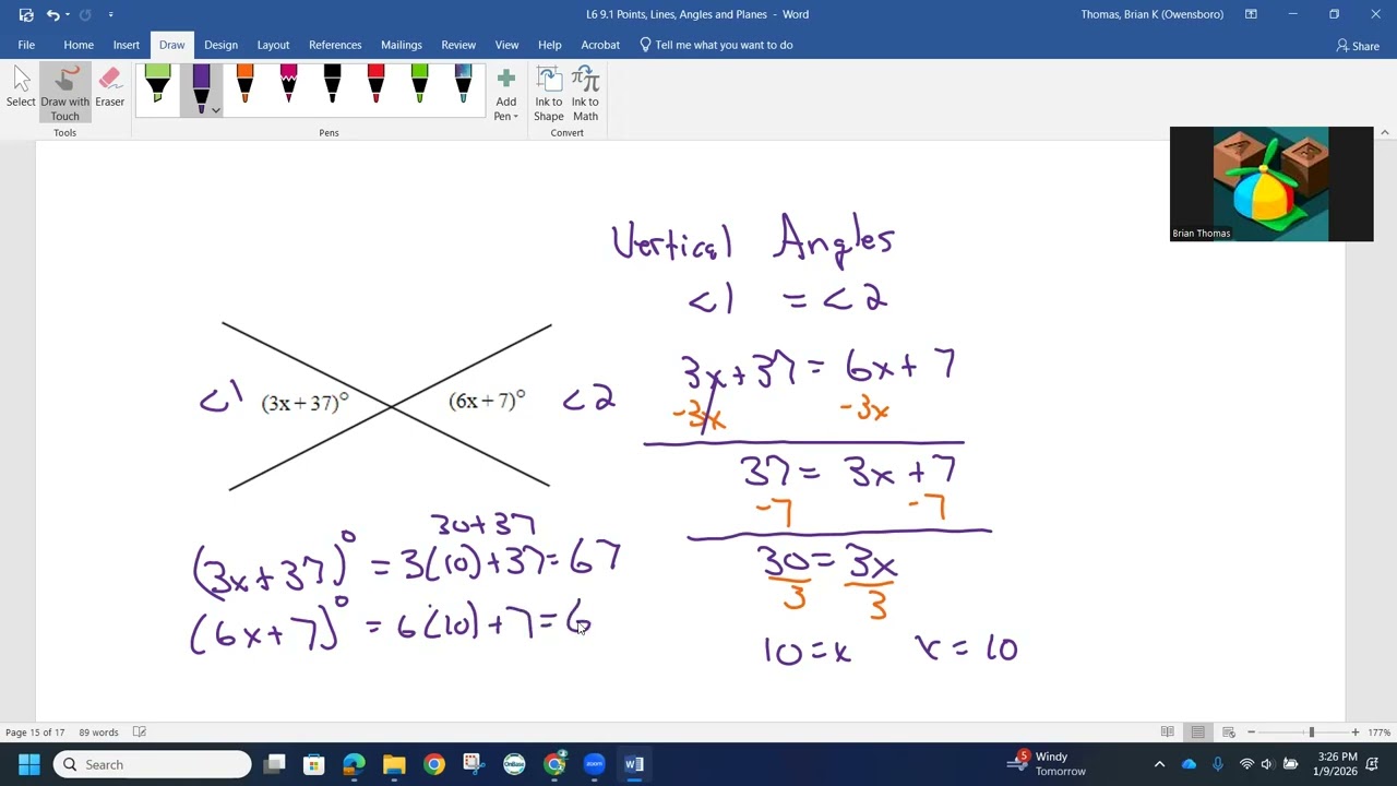 9.1 Special Pairs of Angles mixed with Algebra Practice Pt 5