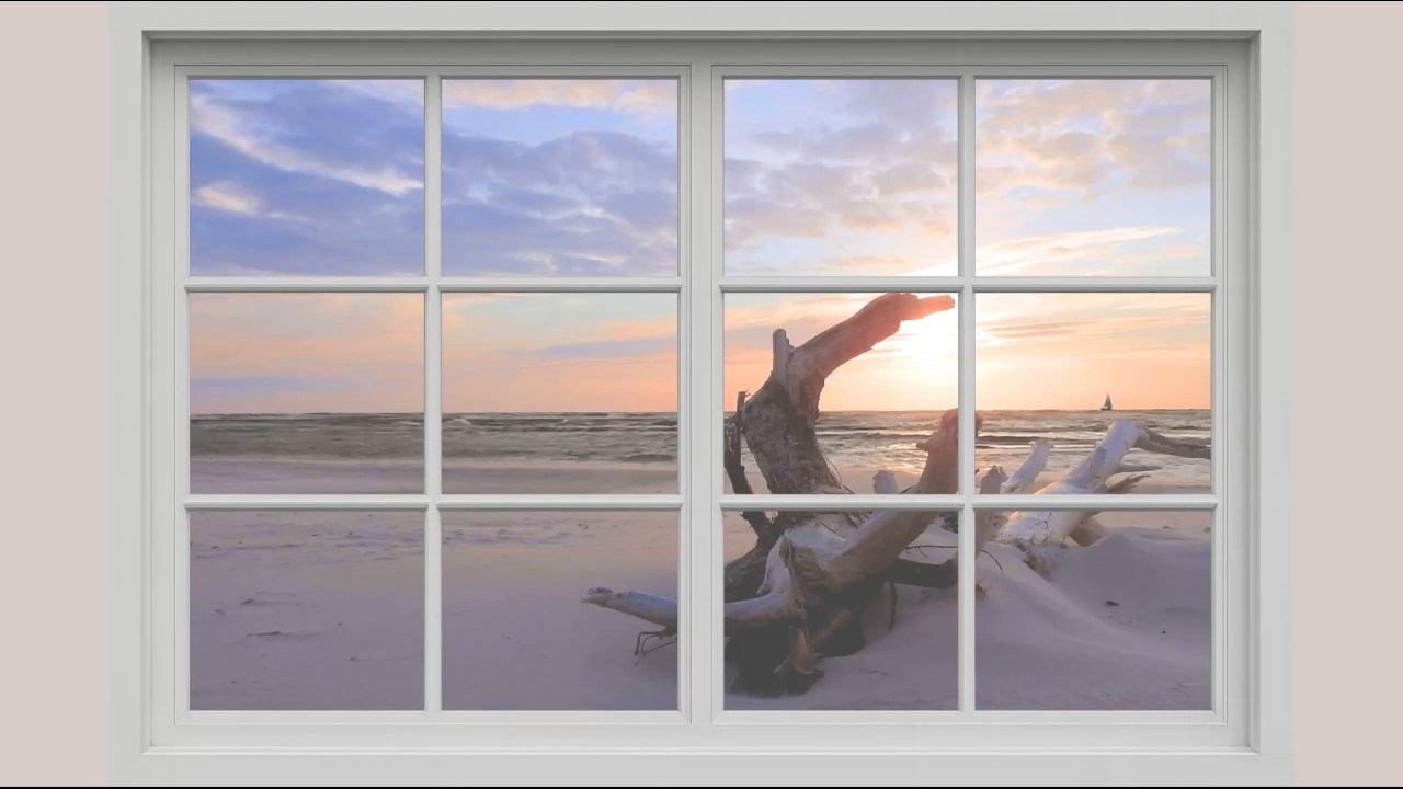 Pastel window aesthetic – sunset driftwood beach calm