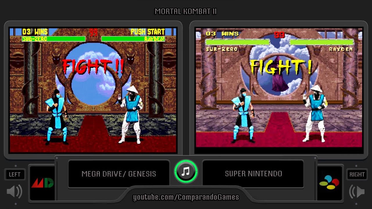 Mortal Kombat II (Sega Genesis vs Snes) Side by Side Comparison