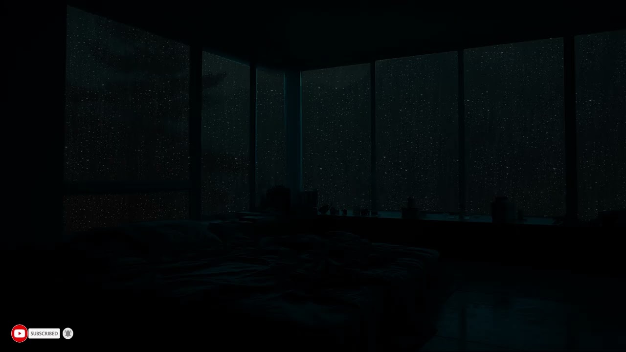 Late Night Solitude In A Dark Room While Rain Pours Beyond The Glass
