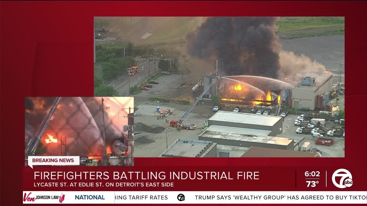 Crews battle massive industrial fire on Detroit's east side