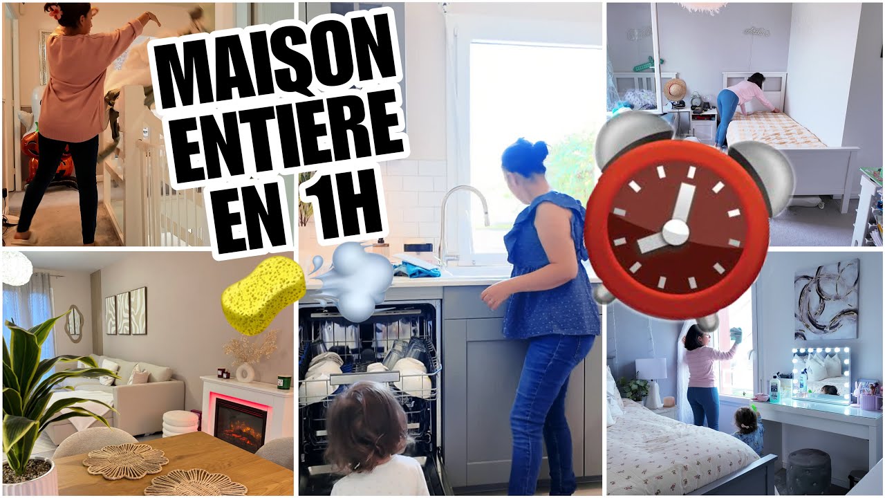GRAND MÉNAGE DE TOUTE MA MAISON EN 1 HEURE ⏱️ + COURSES & REPAS RAPIDE 🧽💨