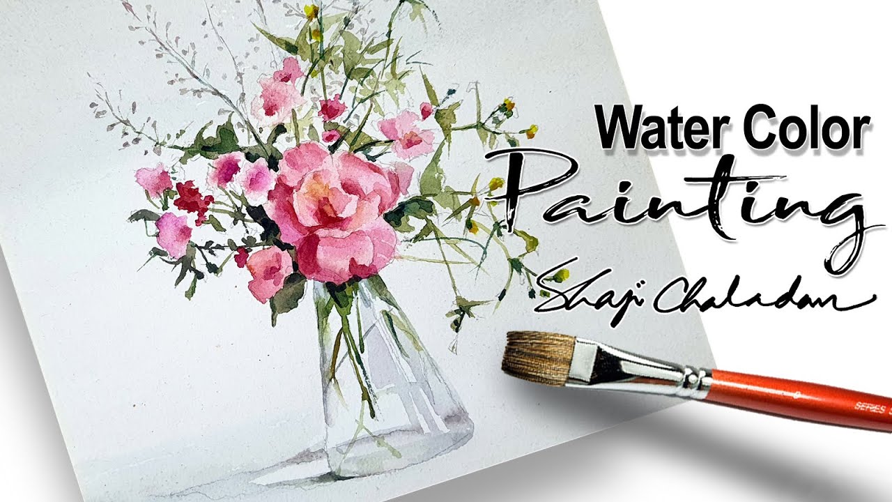 Watercolor Still-life painting Flowers | Roses in Glass Bottle | Bud vase set