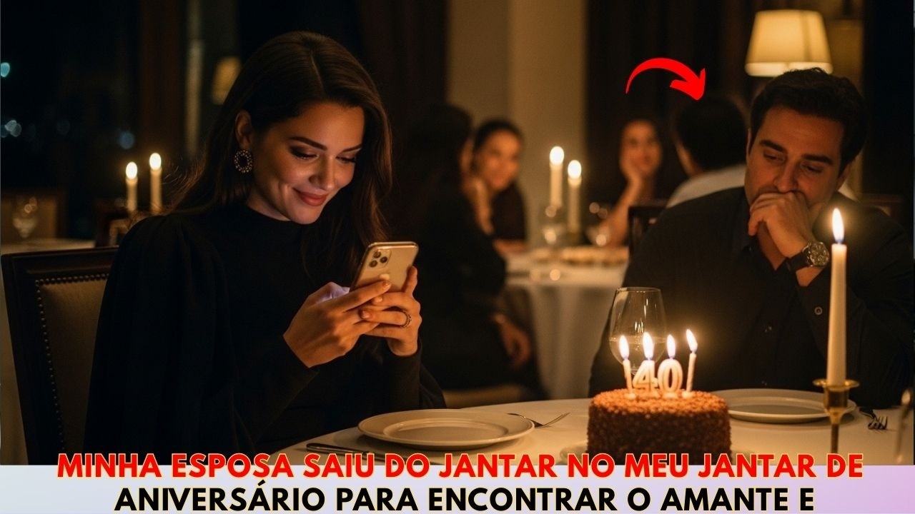 No jantar do meu aniversário,minha esposa se desculpou para atender uma ligação  trabalho Eu a segui