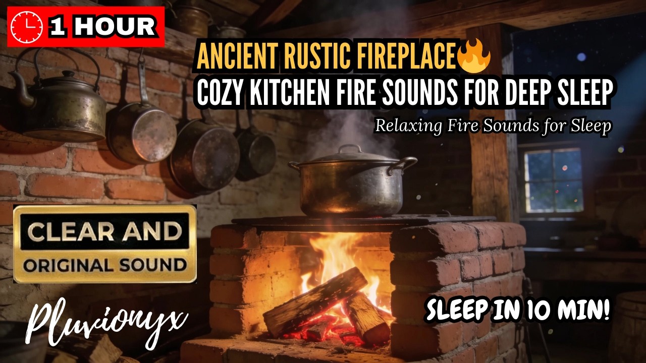 Old World Fireplace Ambience 🔥 Vintage Kitchen Fire Sounds at Night