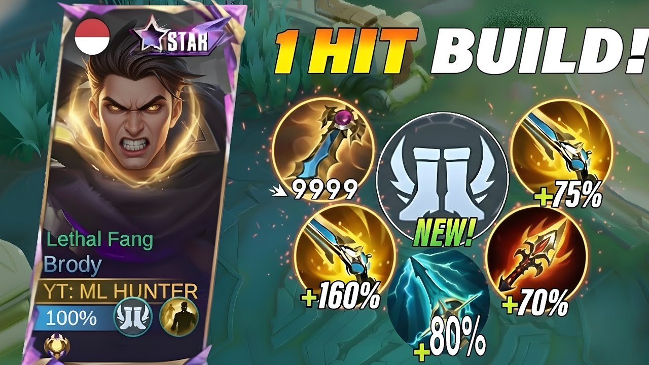 BRODY BEST 1 HIT BUILD & EMBLEM TO DESTROY META HEROES IN SOLO RANKED (must try ) ~ MLBB