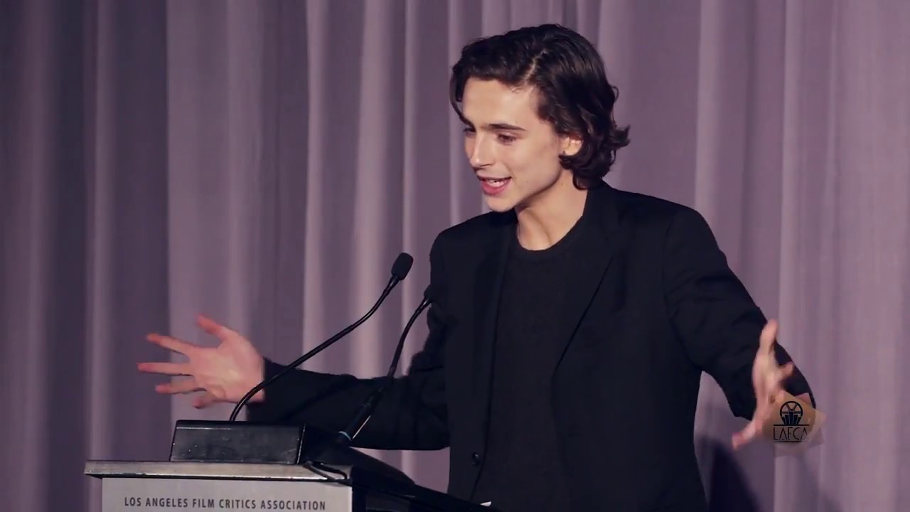 Timoth&eacute;e Chalamet accepts the LAFCA Best Actor Award 2018