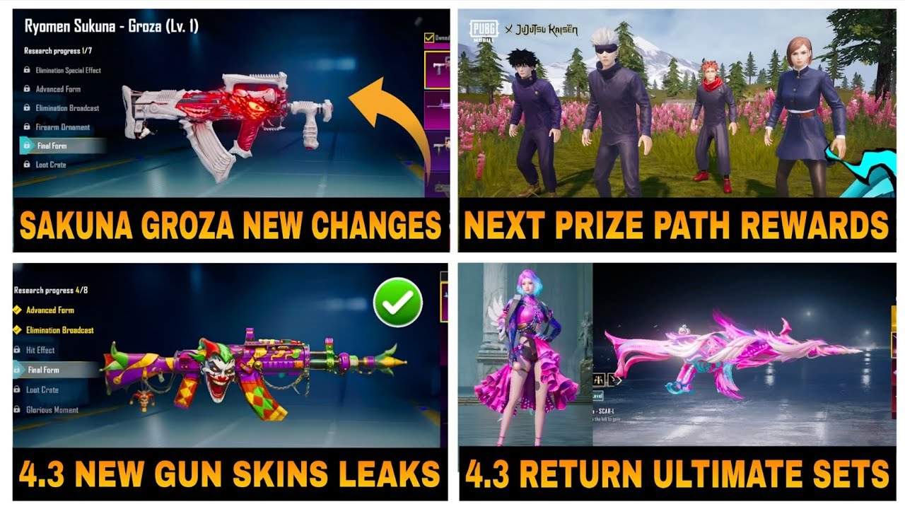 FINALLY 😍 4.3 NEW PRIZE PATH 😱🔥| SAKUNA GROZA NEW CHANGES 🔥 | 4.3 ALL NEW GUN SKINS 🔥 | BGMI LEAKS 
