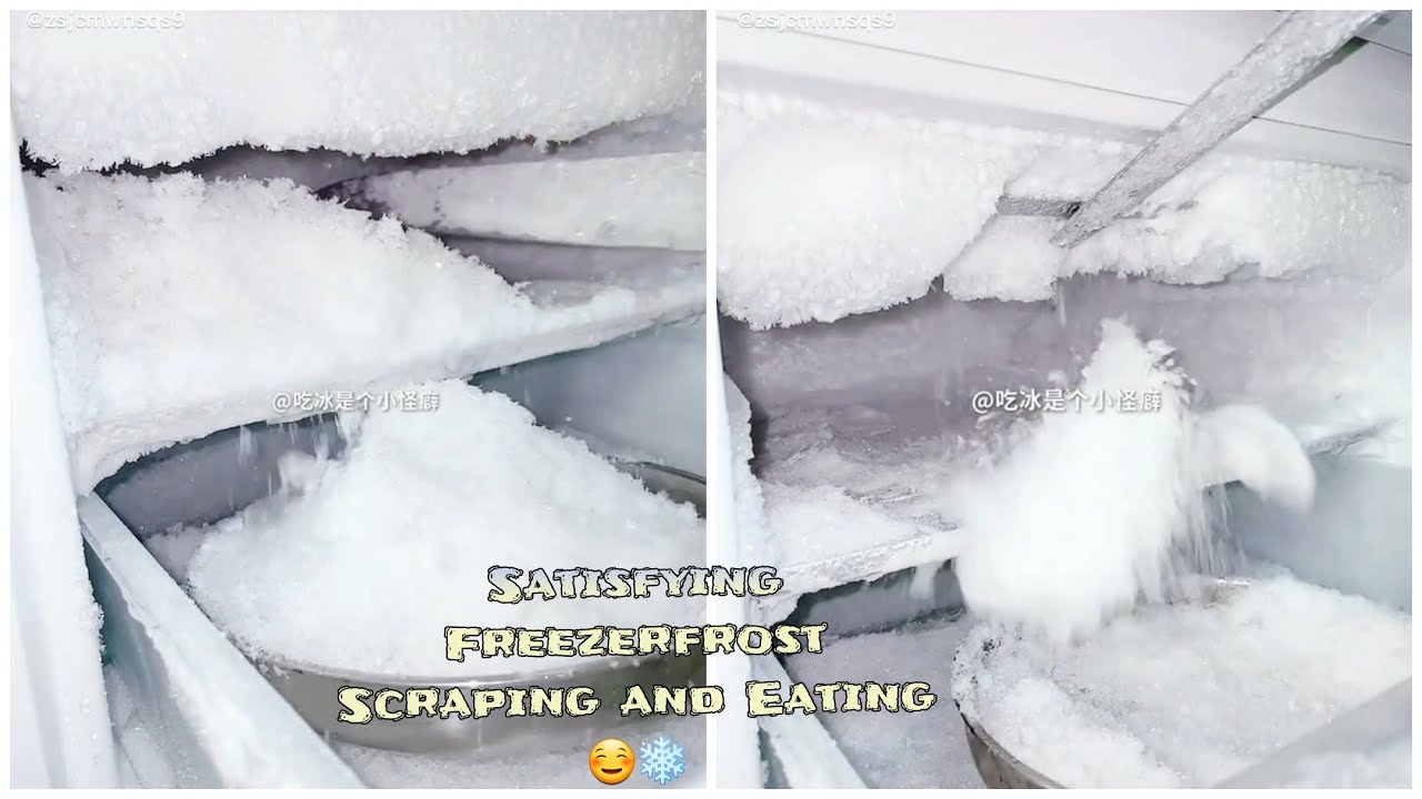 *ASMR* SATISFYING FREEZER SCRAPING, AND FROST EATING, SOFT AND SQUEAKY😍🤤🤍