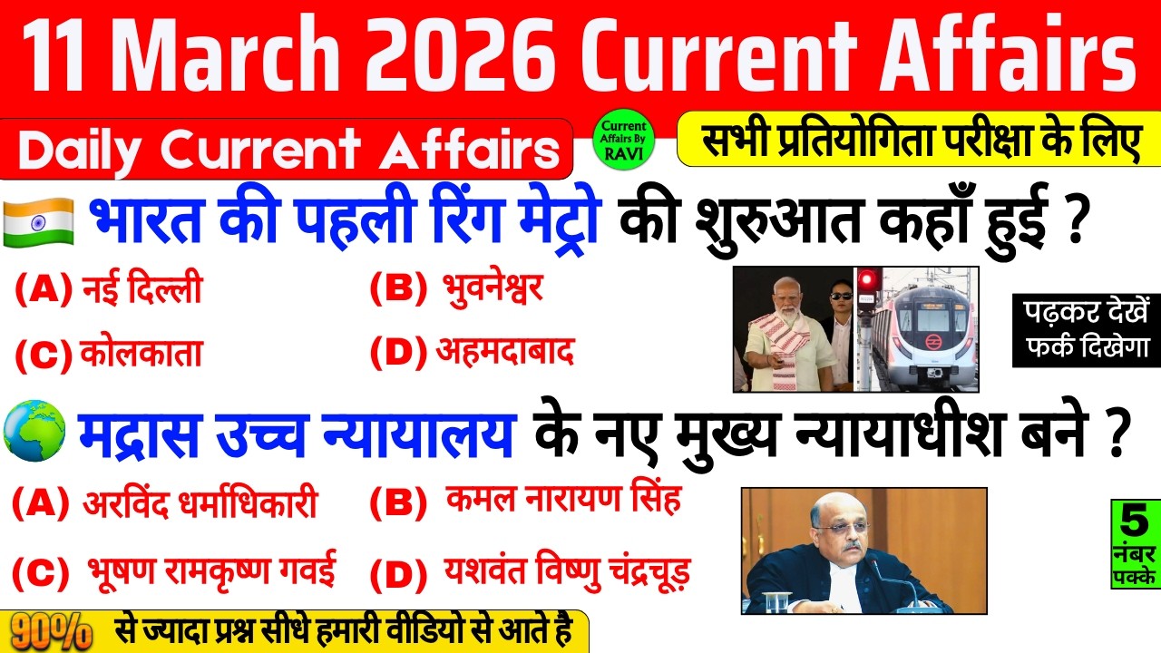 11 March 2026 Current Affairs | Current Affairs Today | Current GK SSC Railway UPSC BPSC POLICE
