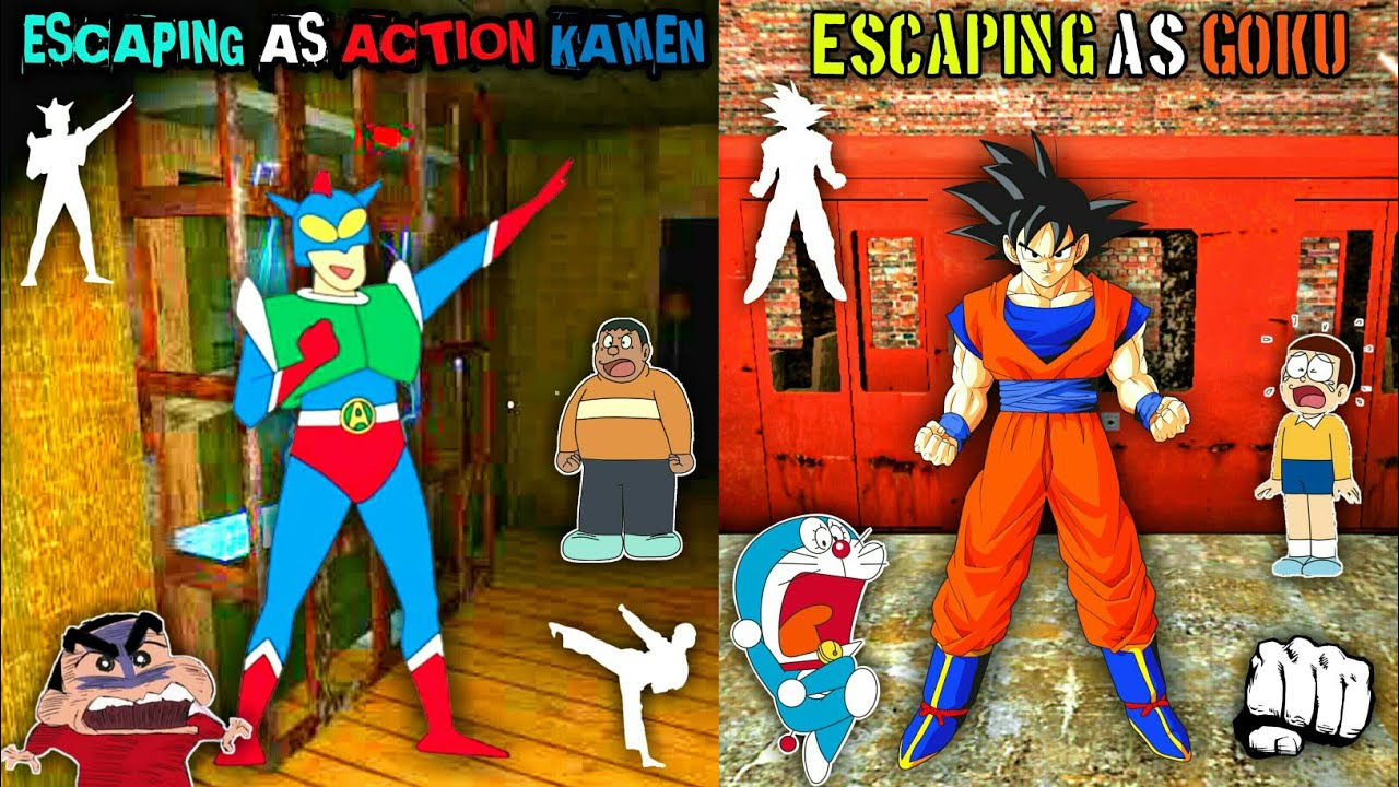 Escaping As ACTION KAMEN In Granny Chapter 2 Vs Escaping As GOKU In Granny 3 With Doraemon & Friends