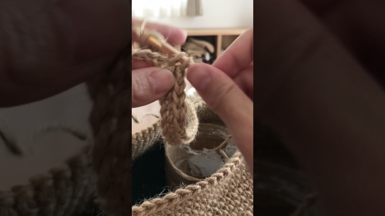 麻ひもバッグ、持ち手の編み方①
