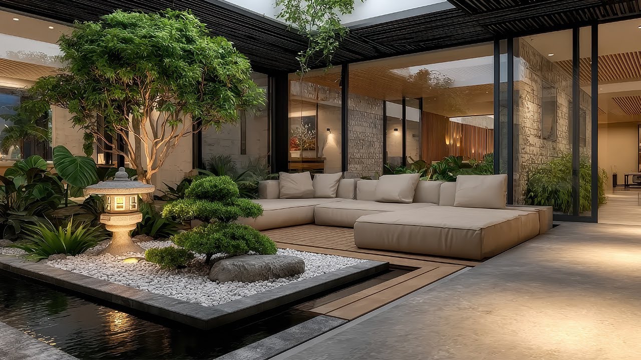 Elegant Concrete Entertaining Living Room with Indoor Greenery – A West Elm Inspired Sanctuary