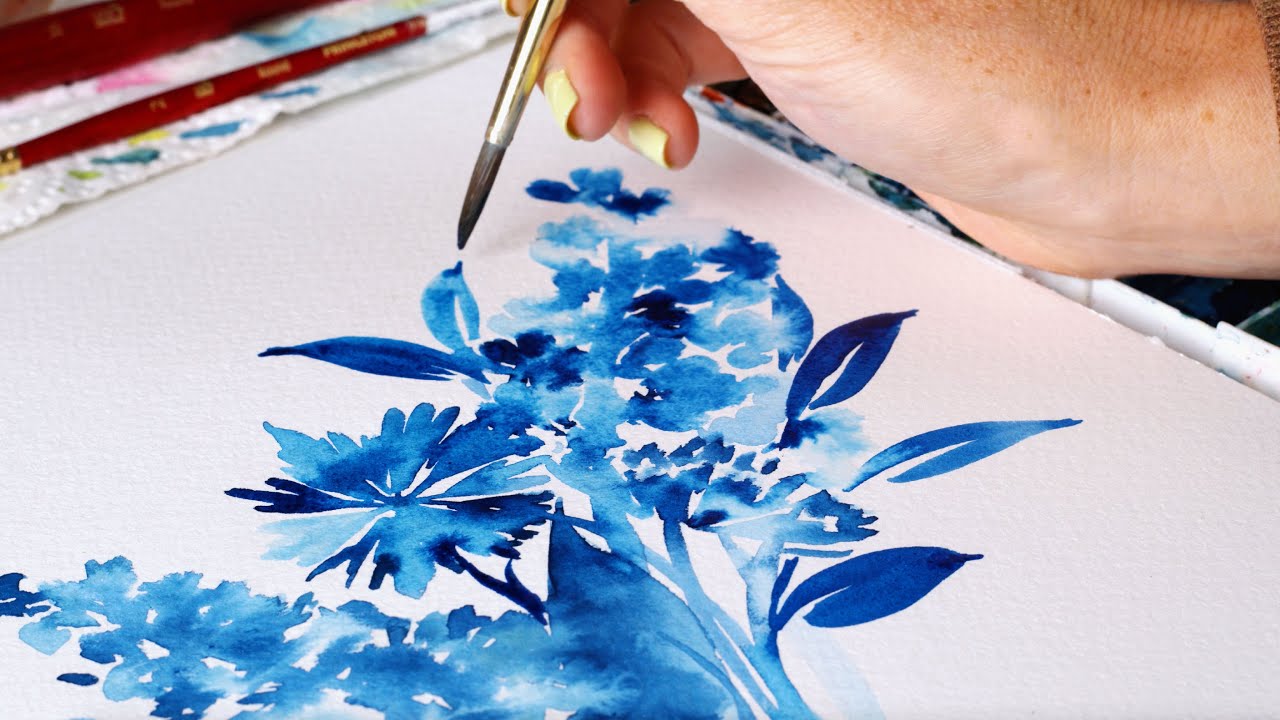 Watercolor Painting Time Lapse | Blue Flowers