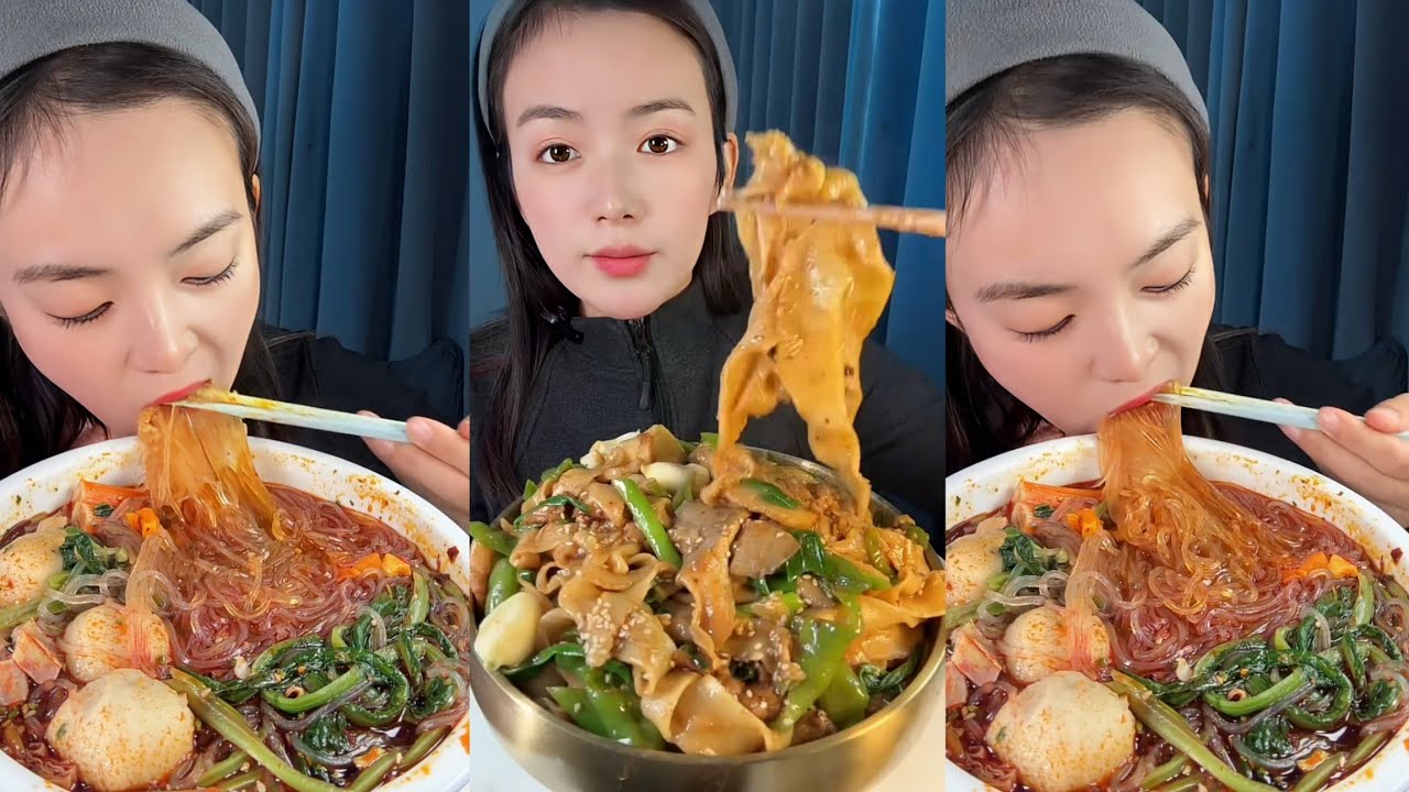 Spicy Glass Noodles & Stir Fried  Noodles Mukbang Eating Show 