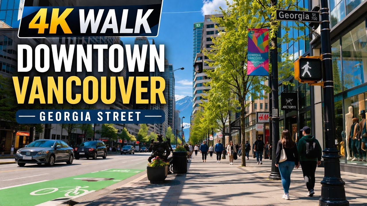 Downtown Vancouver (West Georgia streets) 4K walk 