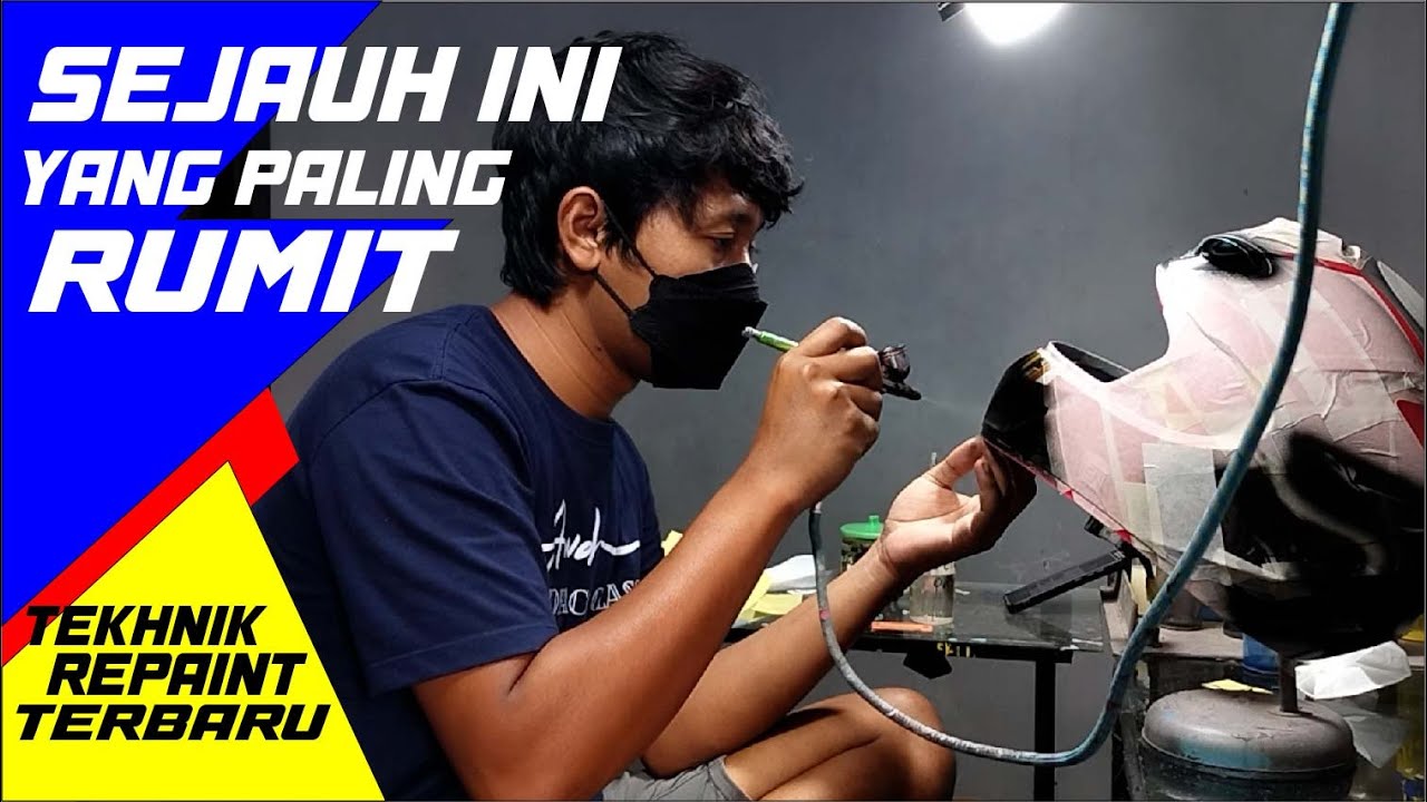 REPAINT HELM PUALING RUMIT;nggak ada yang jual sticker nya, nekat pake tekhnik airbrush