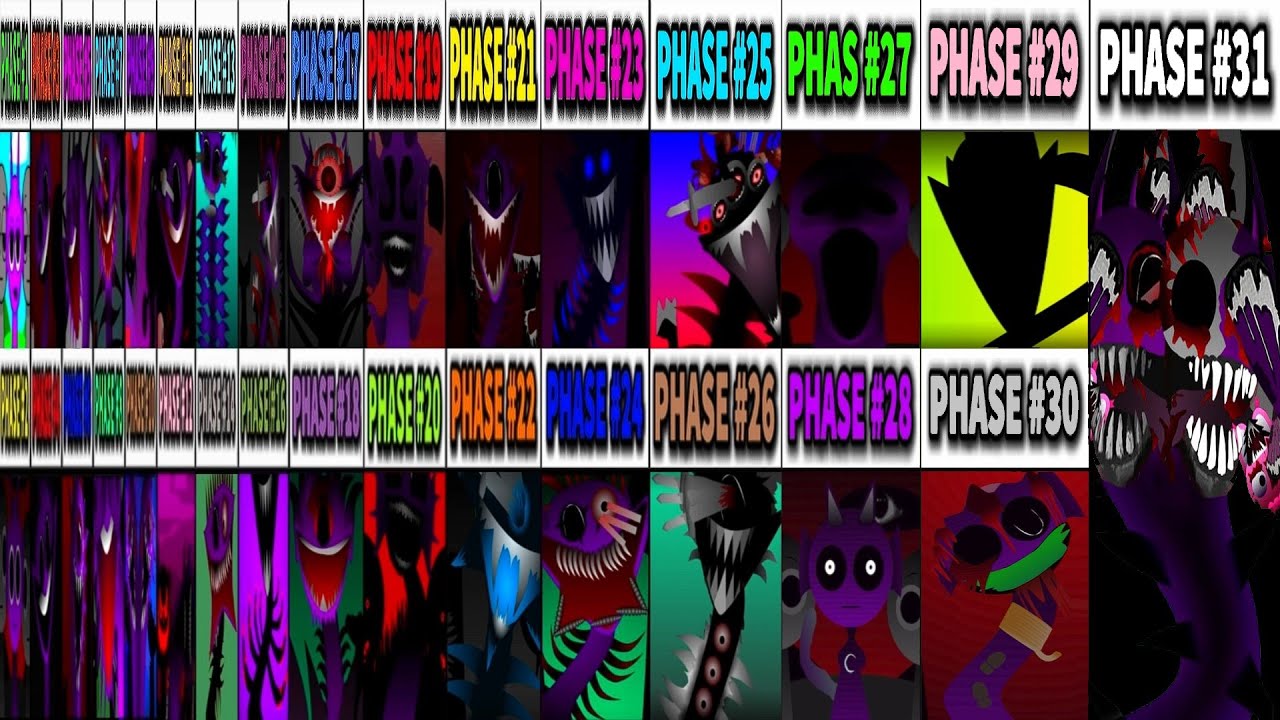 Phase 1-2-3-4-5-6 VS Phase 7 VS Phase 8  VS Phase 9 VS Phase 10 VS Phase 11-31 in Incredibox Sprunki