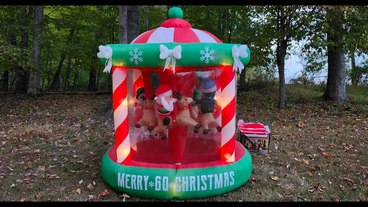 2020 Gemmy Animated Airblown Inflatable 7ft Christmas Carousel