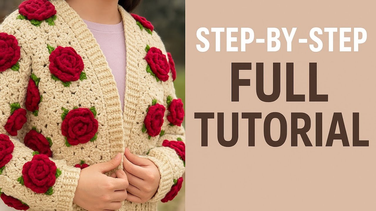 🌹 Crochet Rose Granny Cardigan | Step-by-Step Easy Tutorial for Beginners