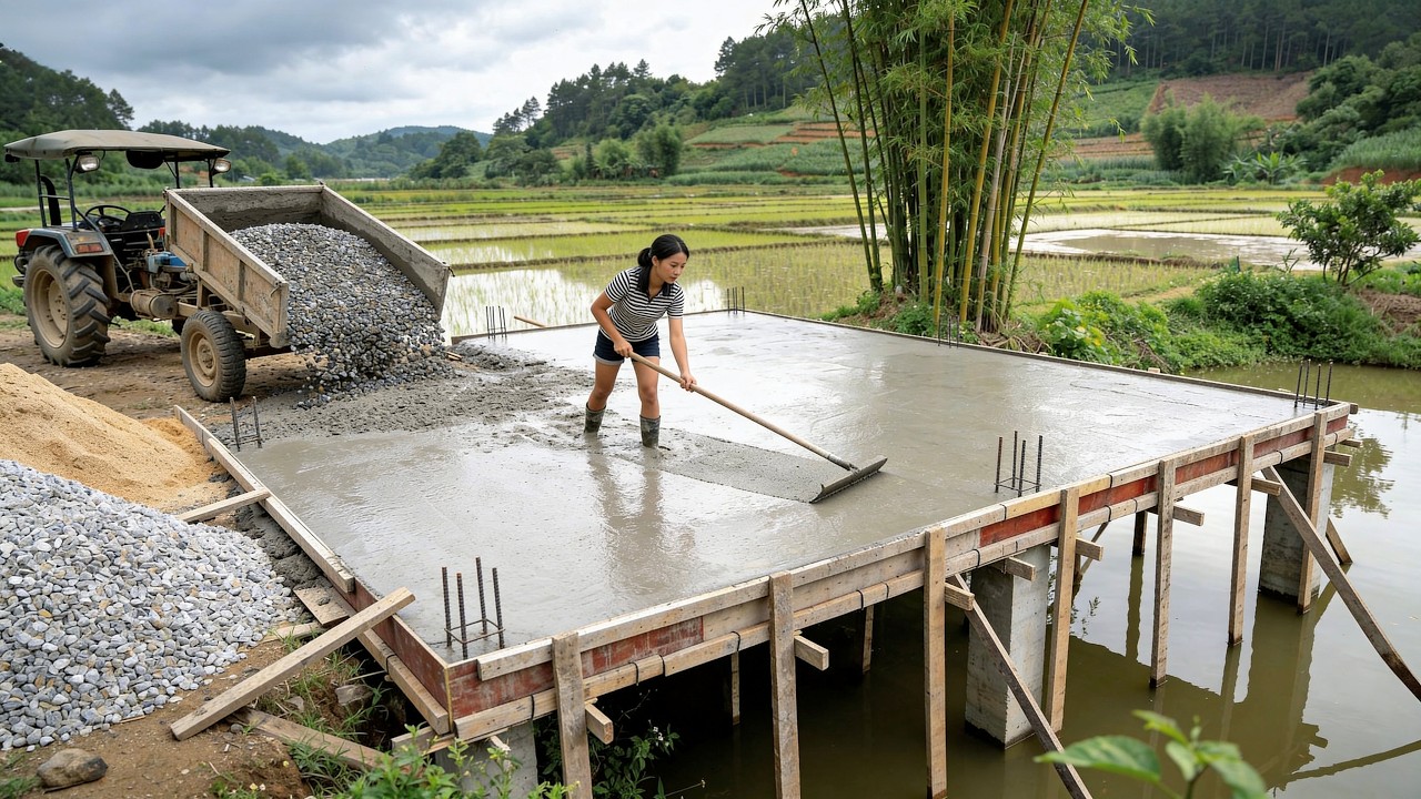 The woman built a villa in the middle of the lake, creating a wonderful home.