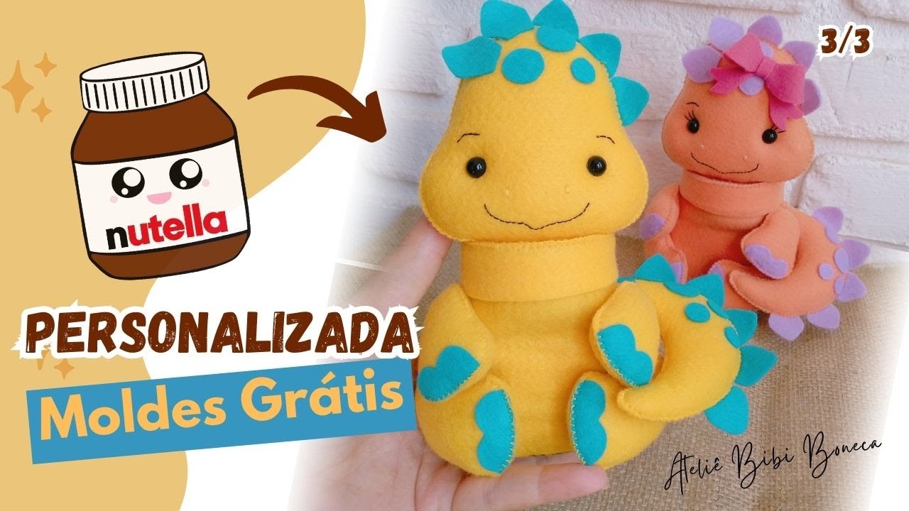 Nutella Personalizada Dinossauros/ MOLDES GRÁTIS/ PERSONALIZADOS DE LUXO/ Dinossauro em feltro.
