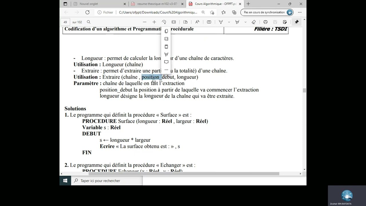 Algorithme 23: Fonctions des chaines de caractères