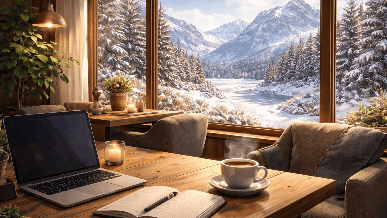 Winter at Cozy Coffee with Mountain View ☕️ I 2H Focus, Calm Music & Productivity
