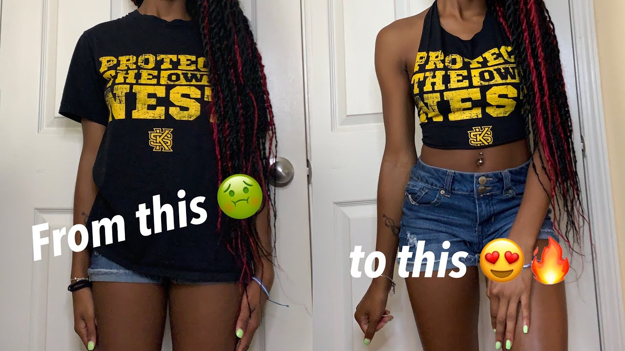 D.I.Y HALTER TOP FOR GAME DAY (boyfriend does voiceover)