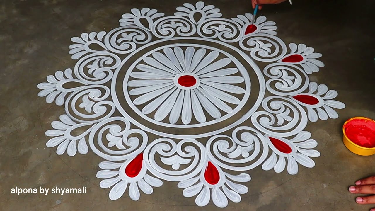 simple alpona design, laxmi puja alpona design, new diwali rangoli designs 2024, muggulu designs