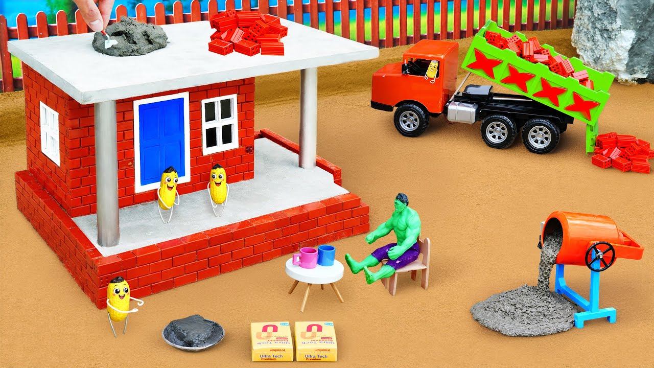 DIY Mini Tractor Builds a Strong Brick and Concrete House After Thief Damage | Science Project