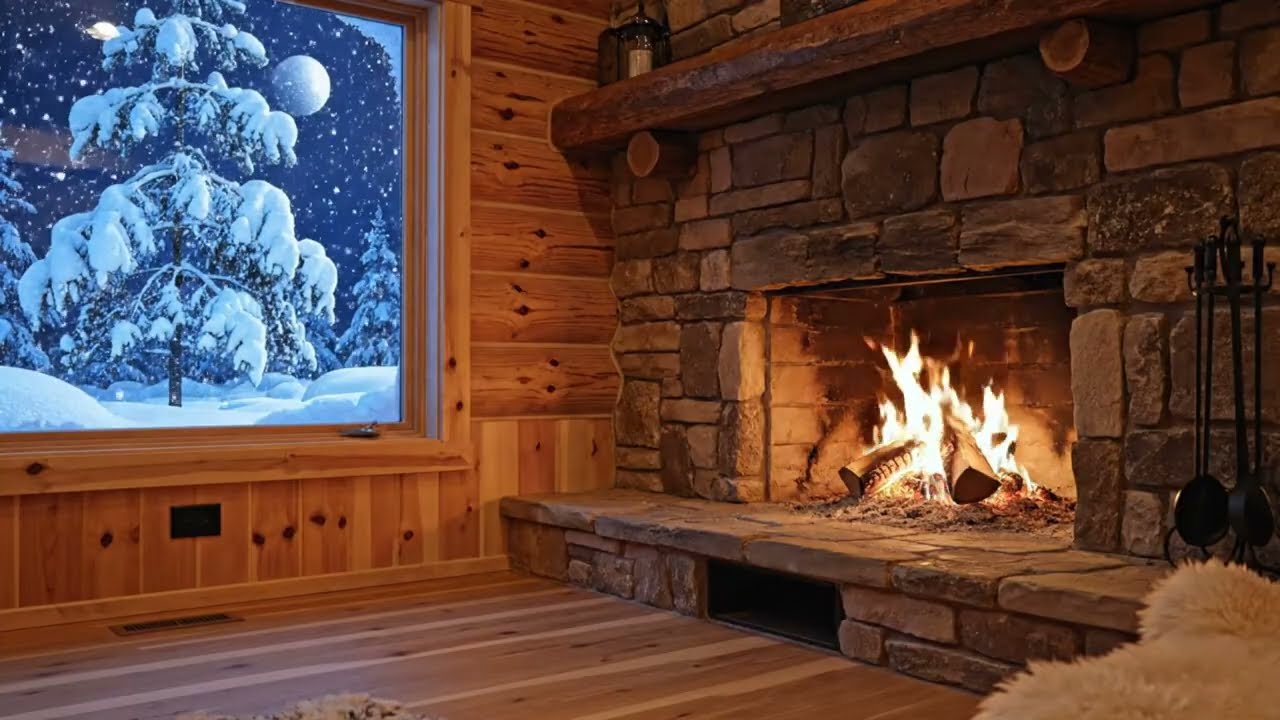 3 Hours Cozy Fireplace & Snowfall Ambience | Relax, Sleep, Focus