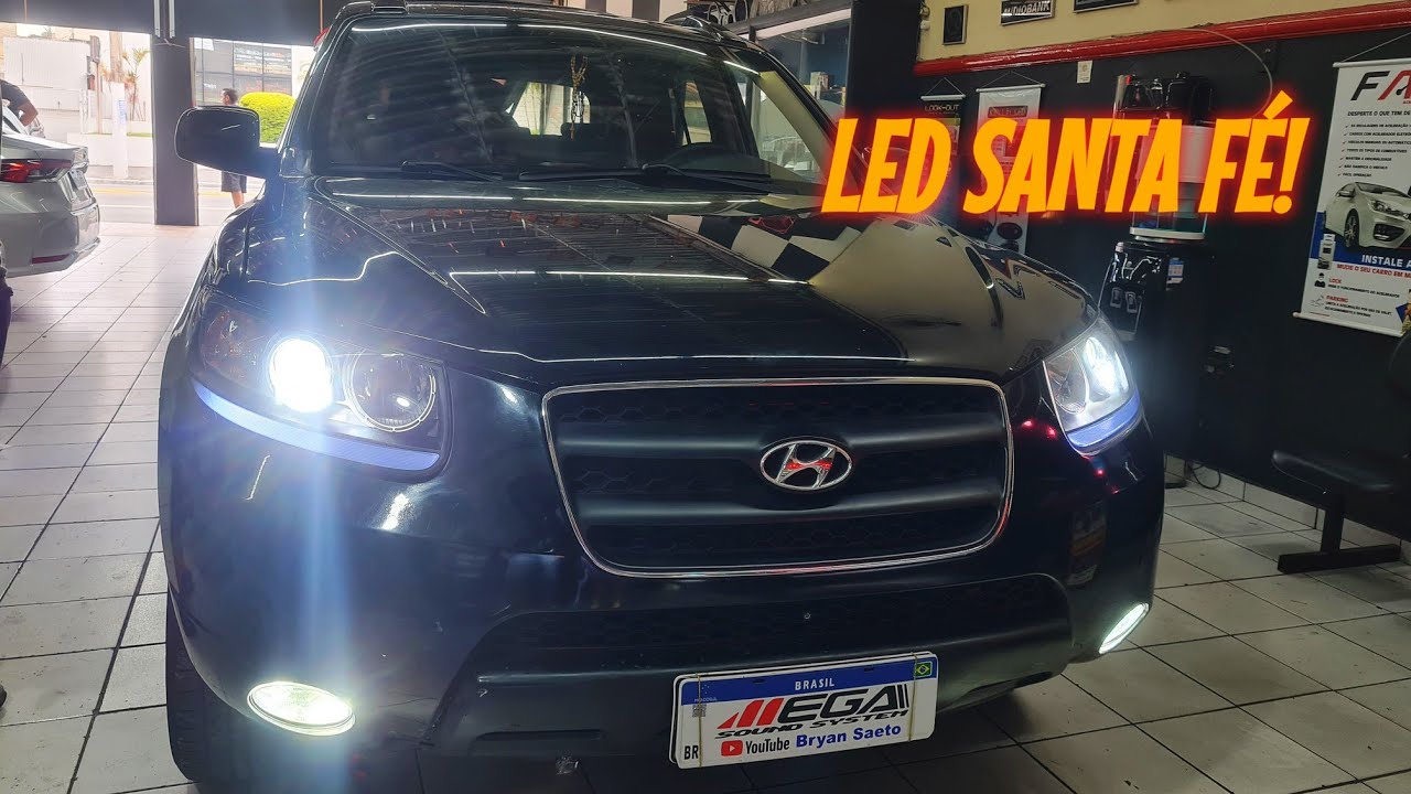 Hyundai Santa Fé Fibra Ótica Néon Led Painel e Portas  RGB + Led UltraMax Projetor + Led Assoalhos
