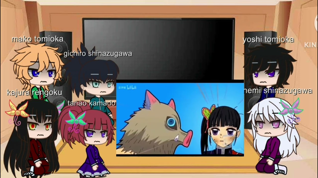 los hijos de ship de kimetsu no yaiba AU reaccionan a shinobu,kanao y inosuke vs douma + extras