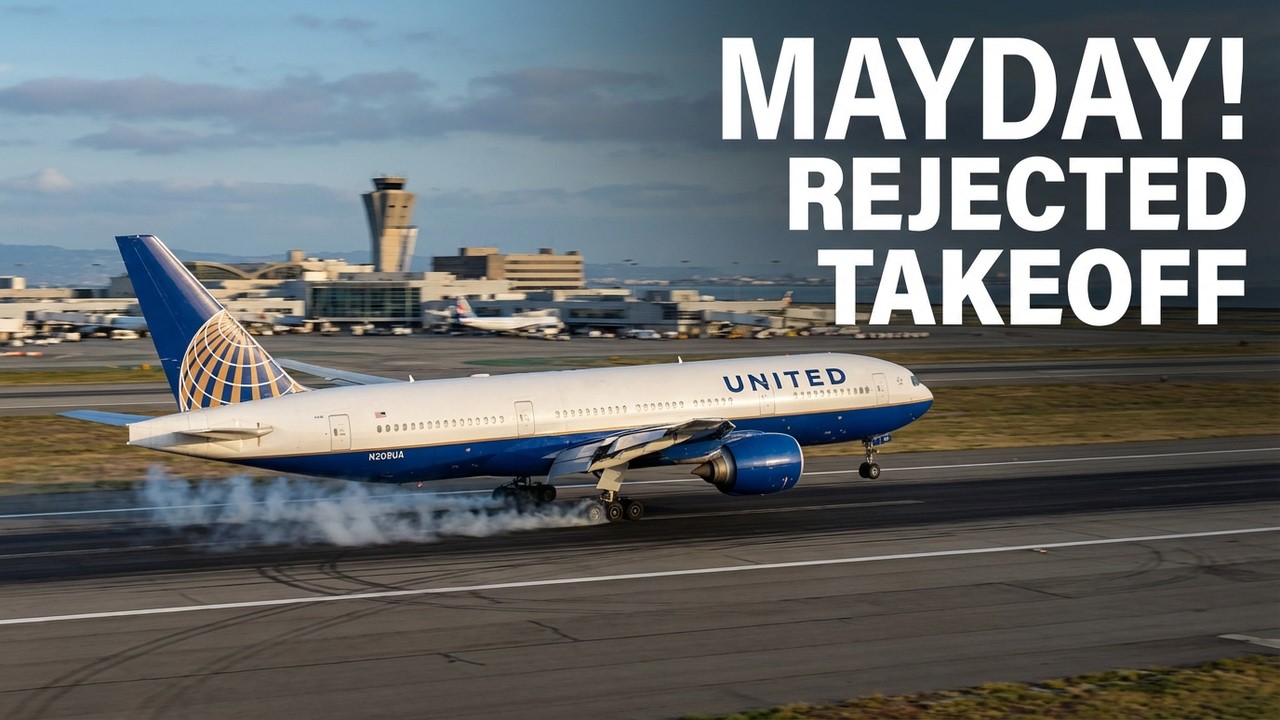 Сигнал бедствия на скорости 41 узел! Самолет United Boeing 777 резко затормозил при взлете. Реаль...