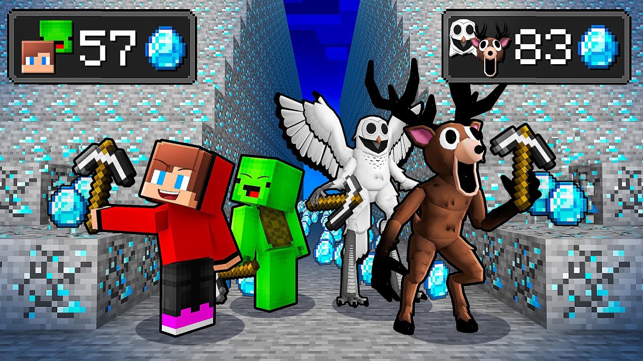 JJ and Mikey: DIAMOND RACE BATTLE in Minecraft - Maizen (99 Nights In The Forest)